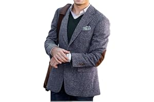 VENNYNG Men's Tweed Blazer Jacket with Elbow Patches Men Winter Short Trench Coat Vintage Coat