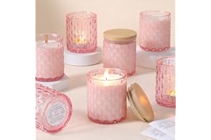 MATAHUM 8 Pack Pink Candle Jars for Making Candles, 7 OZ Empty Glass Candle Making Jars with Bamboo Lids for Candle Making Supplies, Candle Containers Vessels for Home DIY Decoration