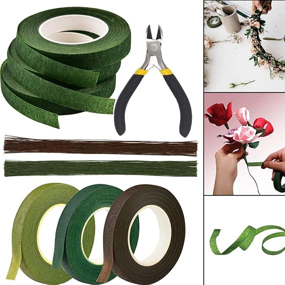 Floral Arrangement Tools Kit, Green Brown Floral Tape 26 Gauge Stem