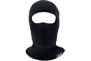 Fullsheild Merino Wool Balaclava Ski Mask Knitted Full Face Cover for Men Women Cold Weather Gear Skiing Black One Size