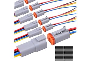 Exqutoo 6Pack 4-Pin Waterproof DT Connector Male and Female Wire Connectors with 16AWG 105℃ 600V Wires and Heat Shrink Tubes, Applicable for Automotive Electrical Connections