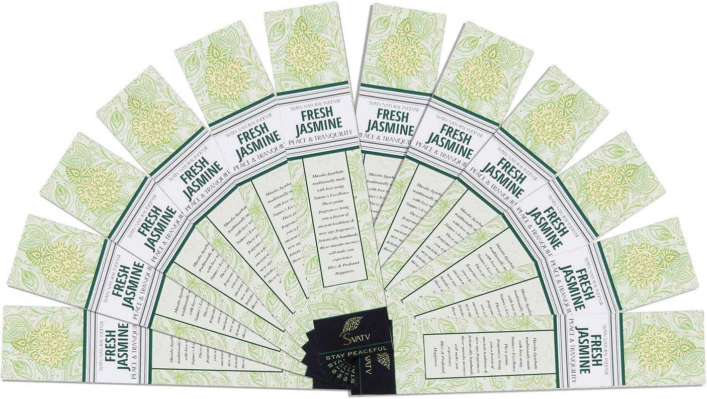 SVATV Herbal & Ancient Method Jasmine Incense Stick with pack of 12 Incense for Meditation, Yoga, Spiritual, Aromatherapy Energy Cleansing & Calm Down The Mind - 15g x 12 incense | 180g | 6.35oz