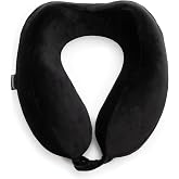 Brookstone Neck Travel Pillow Lightweight Contoured Memory Foam Support | Structured Shape Keeps Your Head Aligned While Seated, Soft Fleece Cover Feels Gentle Against Skin on Flights or Car Rides