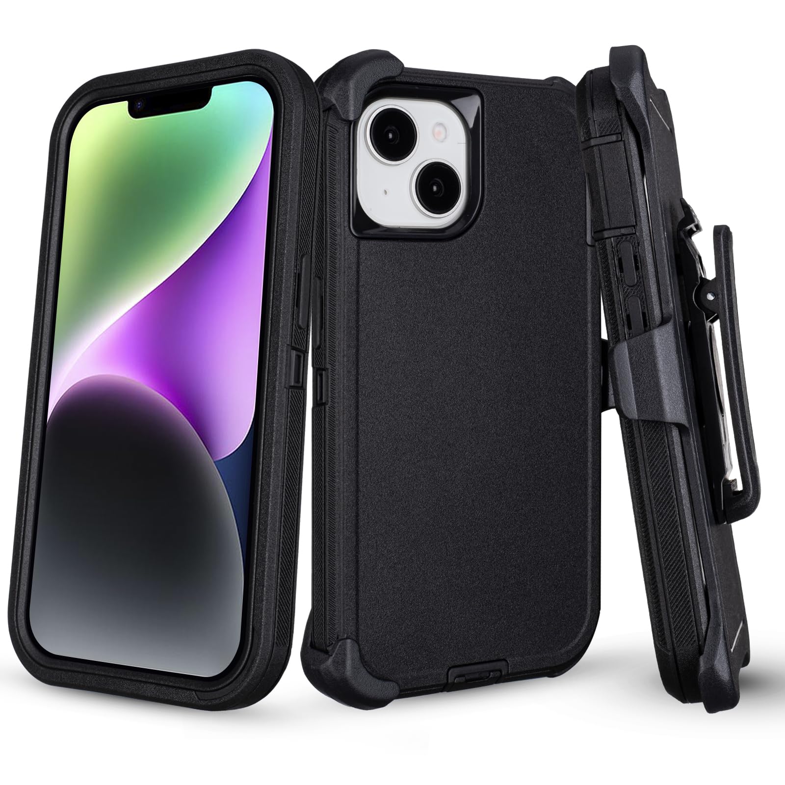 Defender for iPhone 14 Case with Belt Clip Holster, Heavy Duty Rugged Shockproof Protective Case for iPhone 14, Military Grade Anti-Drop Cover for iPhone14 with Kickstand, 6.1 Inch (Black)