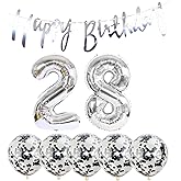 28th Birthday Decoration Happy Birthday Banner Balloons 28 Years Old Birthday Party Supplies Helium Balloons Number 28 Balloons Latex Balloon Foil Balloon, 28th Silver Birthday Party Decoration