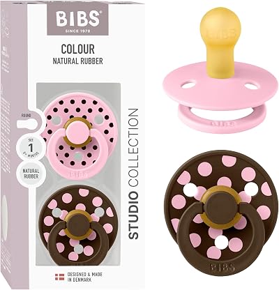 BIBS Polka Dots Soother 2-Pack Pacifier Round Nipple 0-6m Pink/Mocha