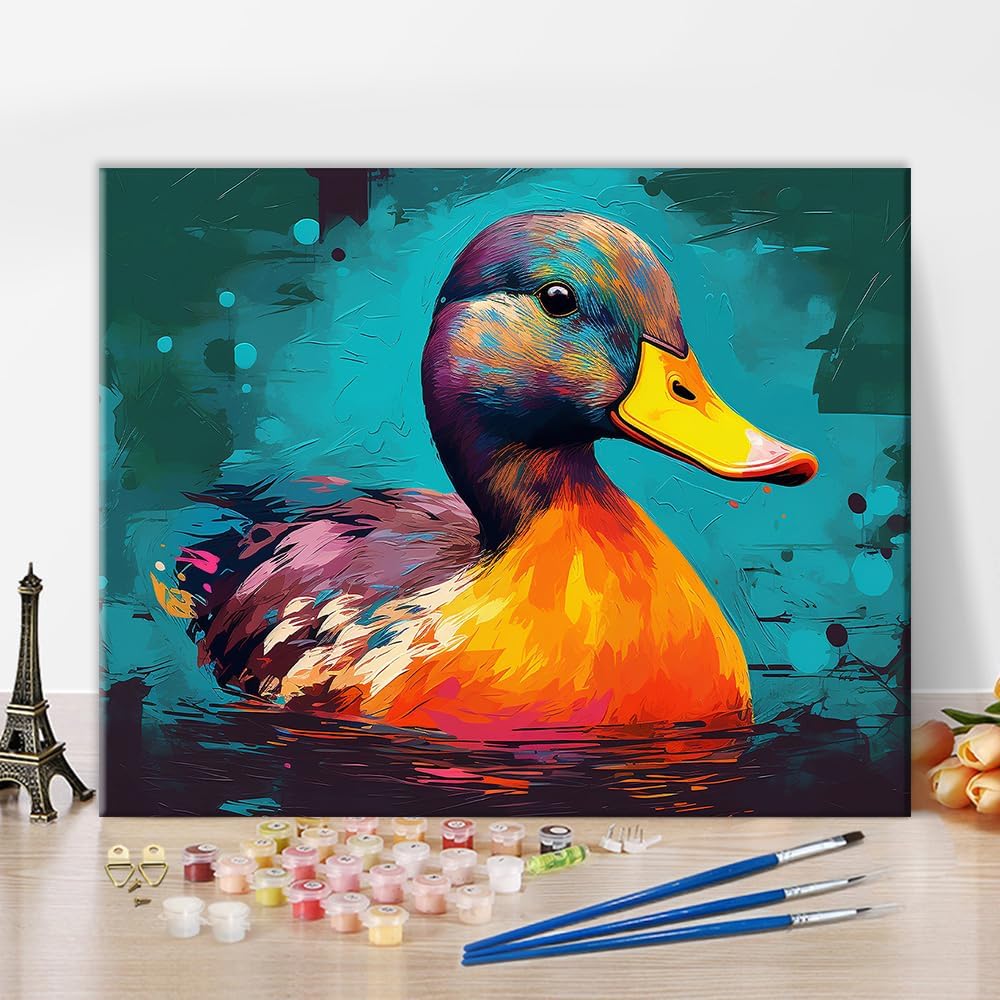 Paintings - TUMOVO Duckling Paint by Number for Adults Animals Paint Kits for Adults with Brushes Abstract Acrylic Oil Painting by Numbers for Adults Canvas Gifts Art Crafts 16