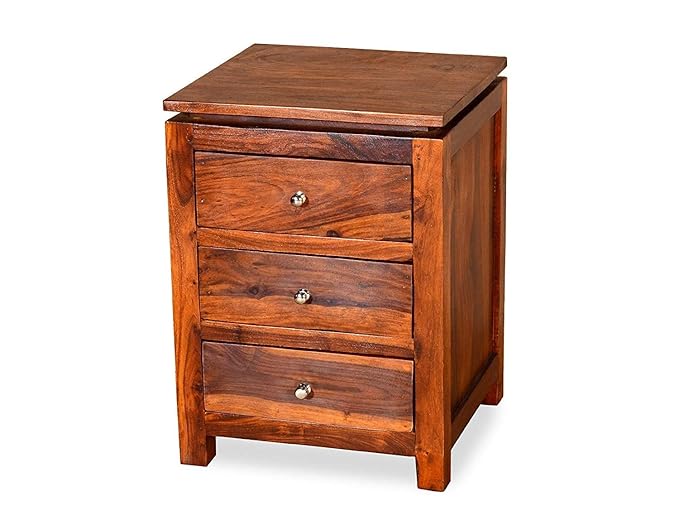 KINGWOOD FURNITURE Sheesham Wood Honey Finish Bedside 3 Drawer