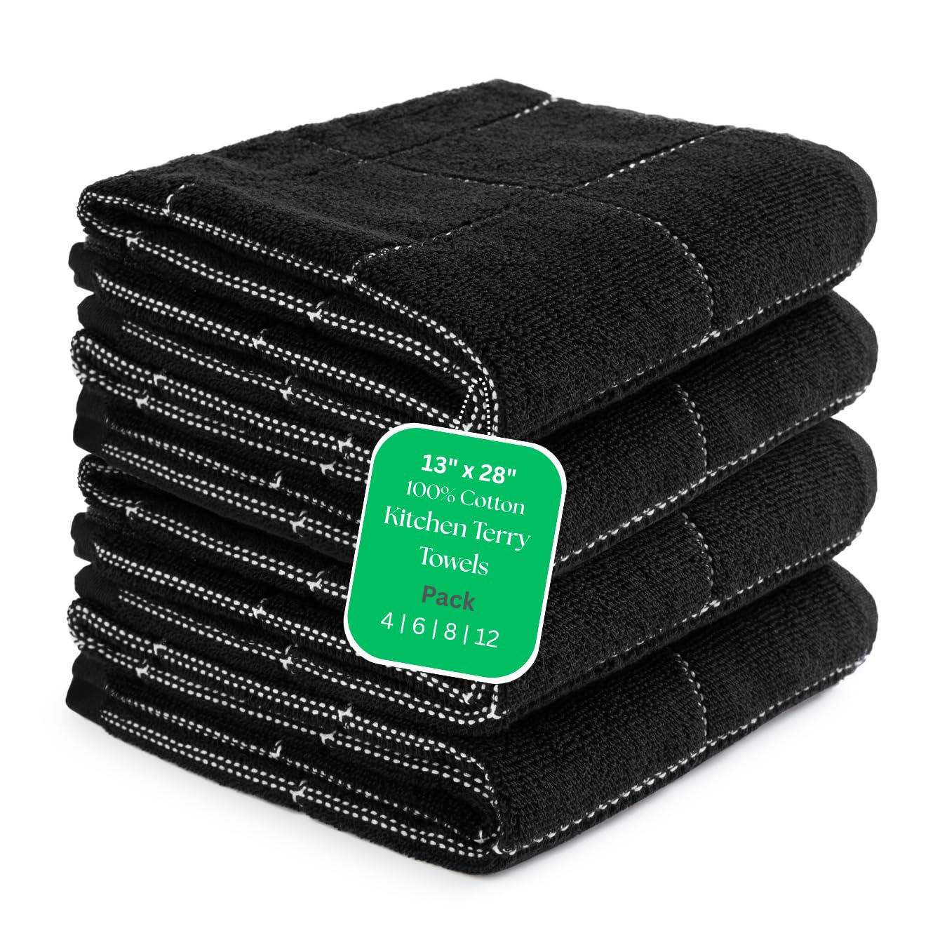 Photo 1 of 100% Cotton Terry Kitchen Towels Set of 4 (13"x28"), Super Absorbent, Quick-Drying, Black & White Checkered Design, Best Dish Cloths for Kitchen Cleaning, Drying Dishes