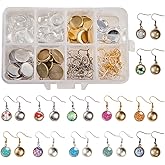 SUNNYCLUE 1 Box DIY 20 Pairs Cabochon Earrings Making Kit 40pcs Earring Bezel Earring Settings with 40pcs 12mm Clear Glass Cabochons, Earring Hooks(Dangle Earrings, 4 Color)