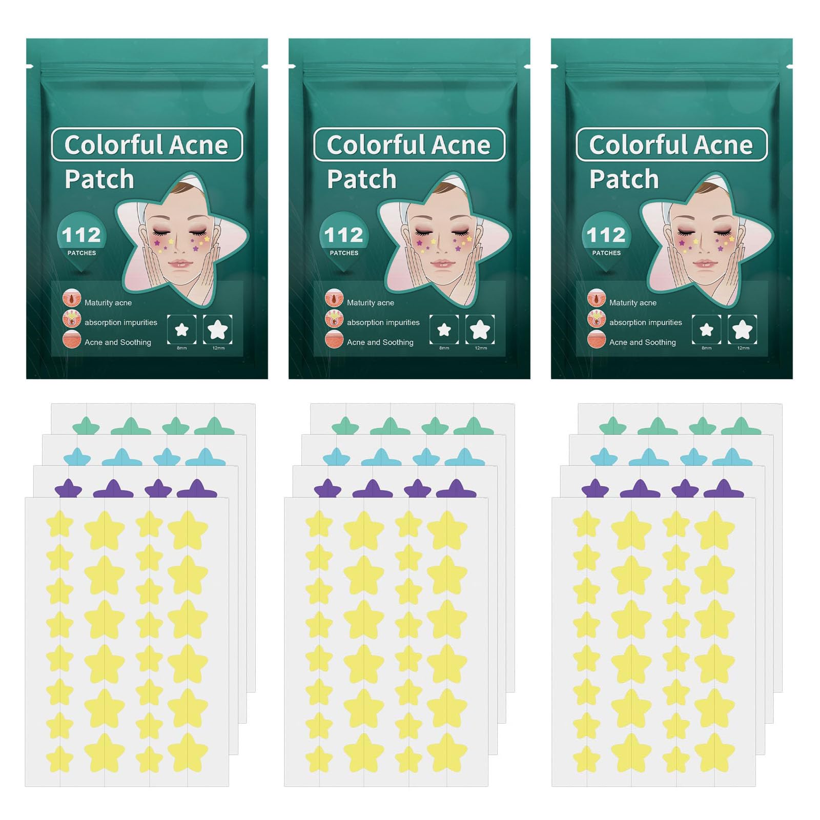 336 PCS Pimple Patches Stars, Star Face Pimple Patches, Starface Pimple Patches, Star Pimple Patches for Face Back Acne Dots Spot Patches for Spots Pimples Whiteheads Removal Oil Impurities