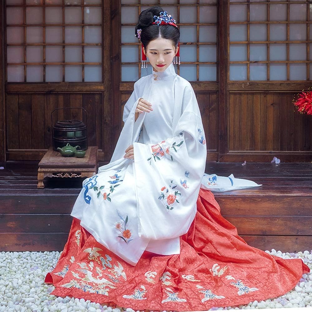 Oipoodde Hanfu White Women's Hanfu Skirt Halloween Cosplay Embroidered Chinese Costume Traditional Costume Hanfu Fairy Dress For Women Cosplay Costume (Color : White, Size : XS)