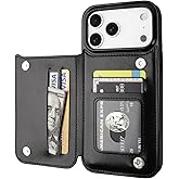 ONETOP Compatible with iPhone 17 Pro Max Wallet Case with Card Holder, PU Leather Kickstand Card Slots Case, Double Magnetic Clasp and Durable Shockproof Cover 6.9 Inch (Black)
