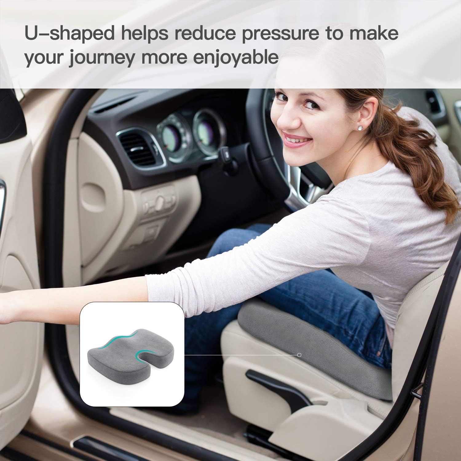 AMERIERGO Seat Cushion, Comfortable Gel-Enhanced Seat Pillow for Office Chair, Car Seat, Non-Slip Desk Chair Cushion with Memory Foam for Sciatica, Coccyx, Tailbone Pain & Back Pain Relief (Grey): Home & Kitchen