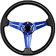 QYMOPAY Universal 13.6 Inch 6 Bolt Anti-Slip Leather and Aluminum Gaming Steering Wheel with Horn Button for Car Sim Driving/JDM Sports Racing Steering Wheel (Blue)