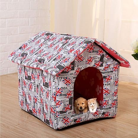 Amazon Co Jp 犬小屋 犬小屋の雨除けの折り畳み式 洗える居心地の良いペットテント 小型犬および猫のための屋内および屋外のペット家のベッド England B L ホーム キッチン