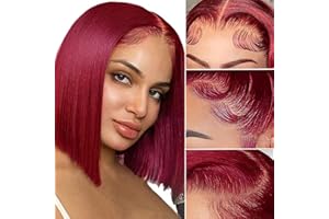 EAGERA Burgundy Lace Front Wigs Human Hair Burgundy Bob Wig Human Hair 13x4 Red Bob Lace Front Wig Human Hair for Women 150% Density Red Wig Human Hair Pre Plucked with Baby Hair 12 inch