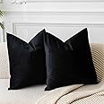JUSPURBET Black Euro Velvet Throw Pillow Covers 26x26 inch Set of 2 for Living Room Couch Sofa Bedroom Decorative Square Solid Soft Cushion Cases with Invisible Zipper