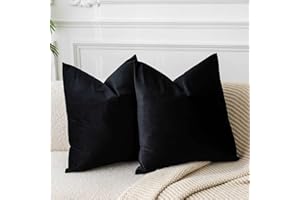 JUSPURBET Black Velvet Throw Pillow Covers 22x22 inch Set of 2 for Living Room Couch Sofa Bedroom Decorative Square Solid Soft Cushion Cases with Invisible Zipper