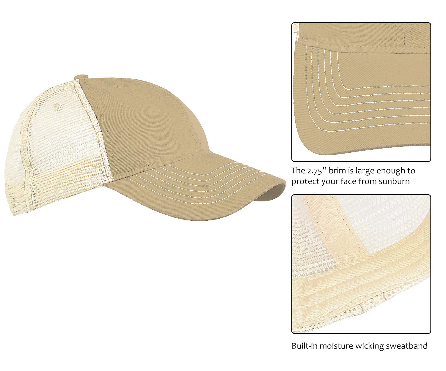 KC Caps Unisex Two Tone Baseball Cap Classic Low Profile Hat Basic Style Mesh Retro Cap