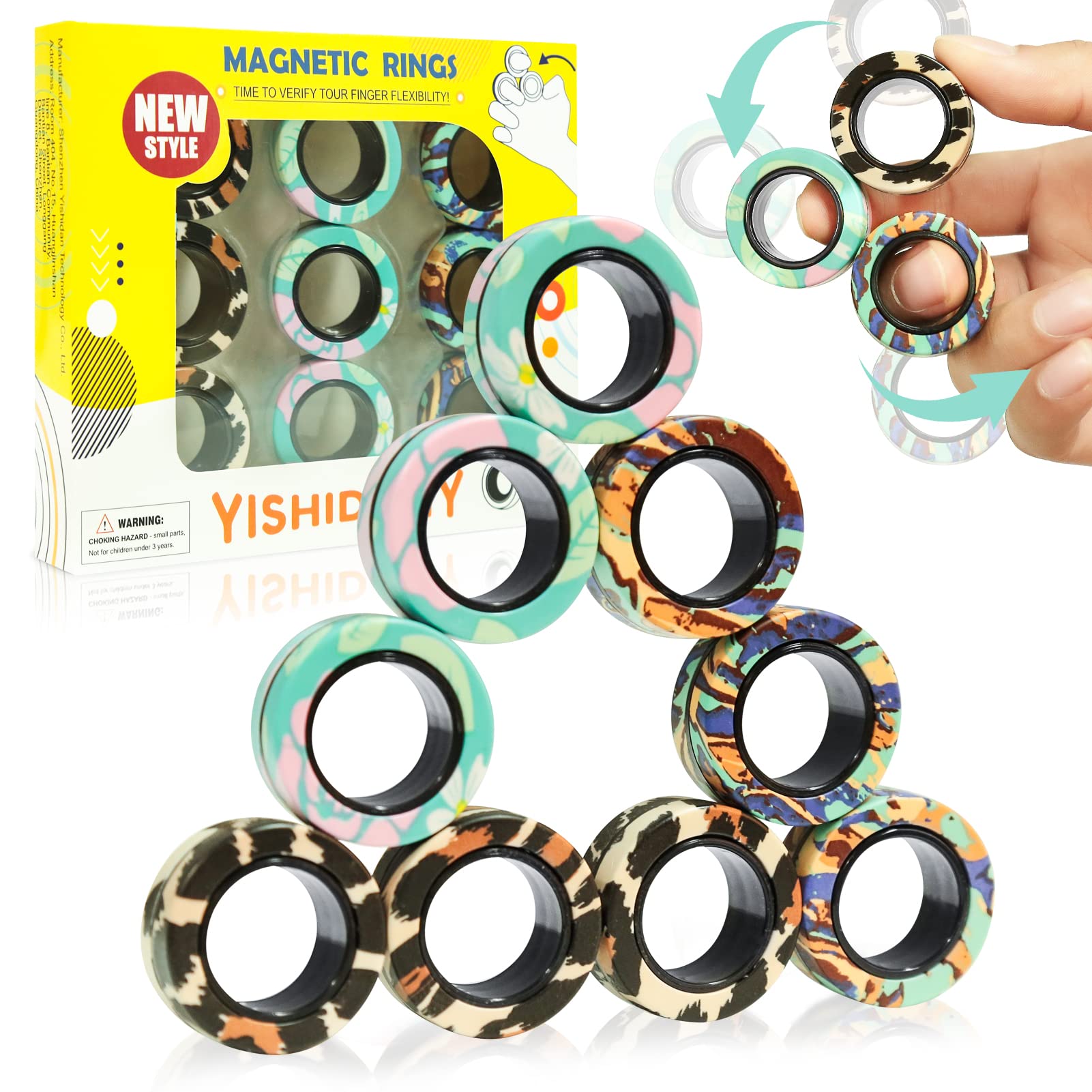 9Pack Magnetic Rings Fidget Toys, Magnets Finger Rings for ADHD Stress ...