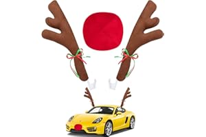 Car Reindeer Antler Kit Nose, Car Reindeer Antlers Christmas for Car Window Roof-Top & Front Grille, Auto Reindeer Antler and Nose Kit Decoration Set for Car SUV Van Truck by Hydencamm