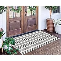 Black and White Striped Rug 24'' x 51''Outdoor Front Porch Rug Hand-Woven Machine Washable Indoor/Outdoor Layered Door Mats f