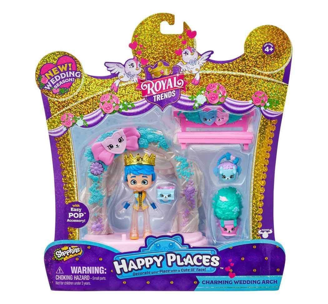 Shopkins Happy Places Wedding Scene Pack - Charming Wedding Arch - Will Hugh Groom & 5 Petkins Accessories - Doll Stand - Multicolor - Ages 3+