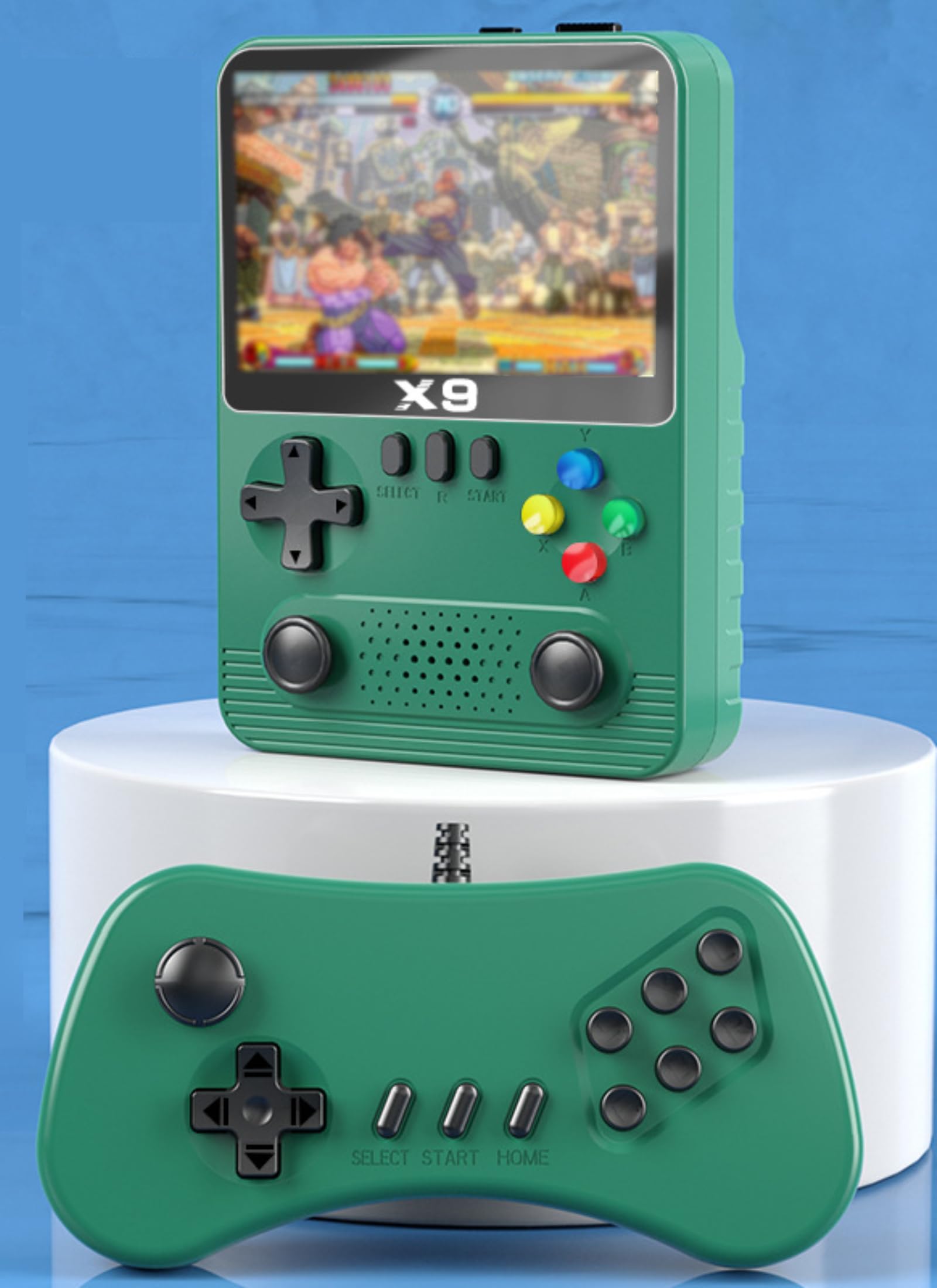 Photo 1 of X9 Handheld Video Game Console, Portable Game Player with 3.5 inch Screen & Additional Controller, 11 Game Emulators, Support 2 Players to Play On TV, 6000mAh Battery (Green)