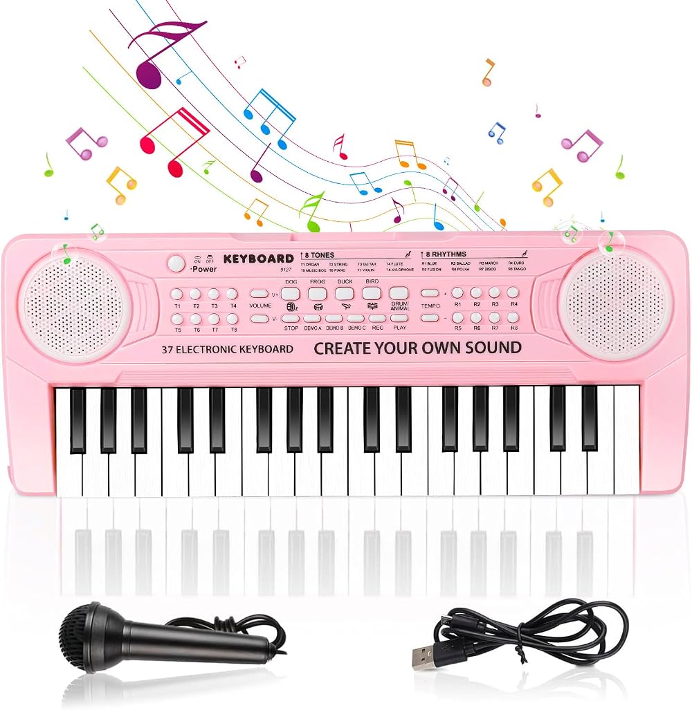 Shayson 37 Keys Kids Keyboard Piano with Microphone Pink 3-12 Years