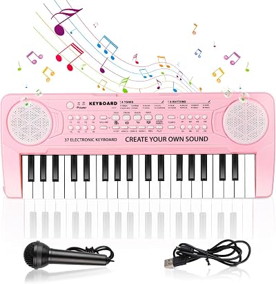 Shayson 37 Keys Kids Keyboard Piano with Microphone Pink 3-12 Years