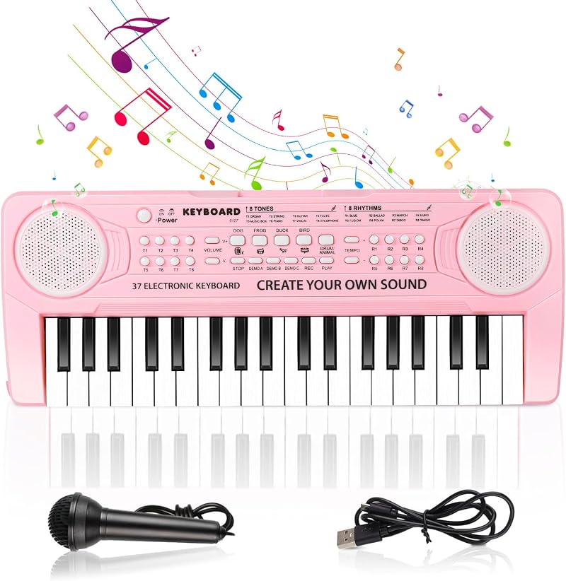Shayson 37 Keys Kids Keyboard Piano with Microphone Pink 3-12 Years