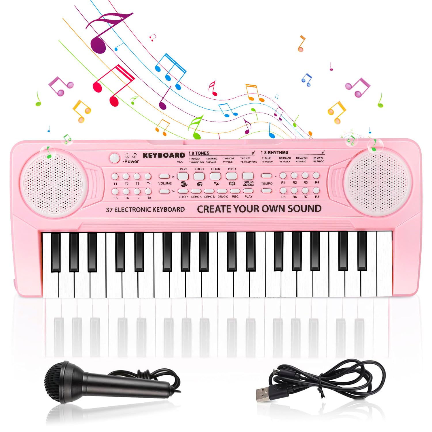 Shayson Keyboard Piano for Kids 37 Keys Music Keyboard with Microphone Portable Musical Instrument Toy Electronic Piano Birthday Gifts for Girls Ages 3-12 Pink