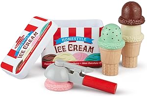 Melissa & Doug Scoop and Stack Ice Cream Cone Wooden Magnetic Pretend Play Food Set, Preschool Toy Play Ice Cream Set, Pretend Food, Toy for Toddlers and Kids Ages 3+ - FSC-Certified
