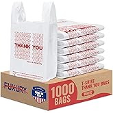 Fuxury 1000 Count Thank You Plastic Bags (11.5" x 6.5" x 21") White, T-shirt, Grocery, Take Out, To Go, Retail Shopping Bags 