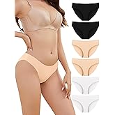 ANSUKOO Women's Seamless Bikini Underwear 6Pack,No Show Ladies Hipster Panty, No Line Silky Undies,Invisible Multipack Briefs