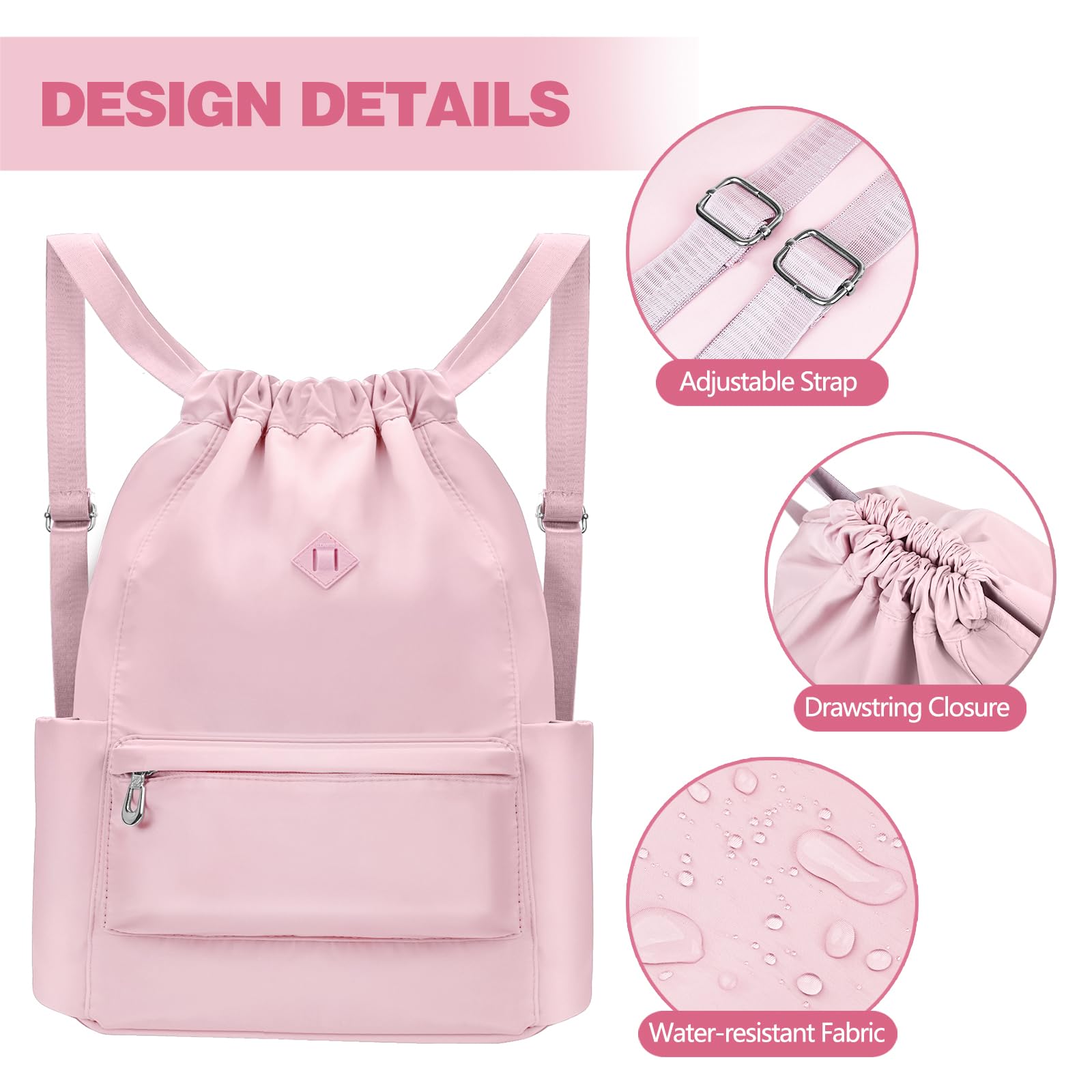 BAVELOE Drawstring Backpack with Wet Pocket Gym Backpack Water-Resistant Cinch String Bag Beach Swim for Women Men