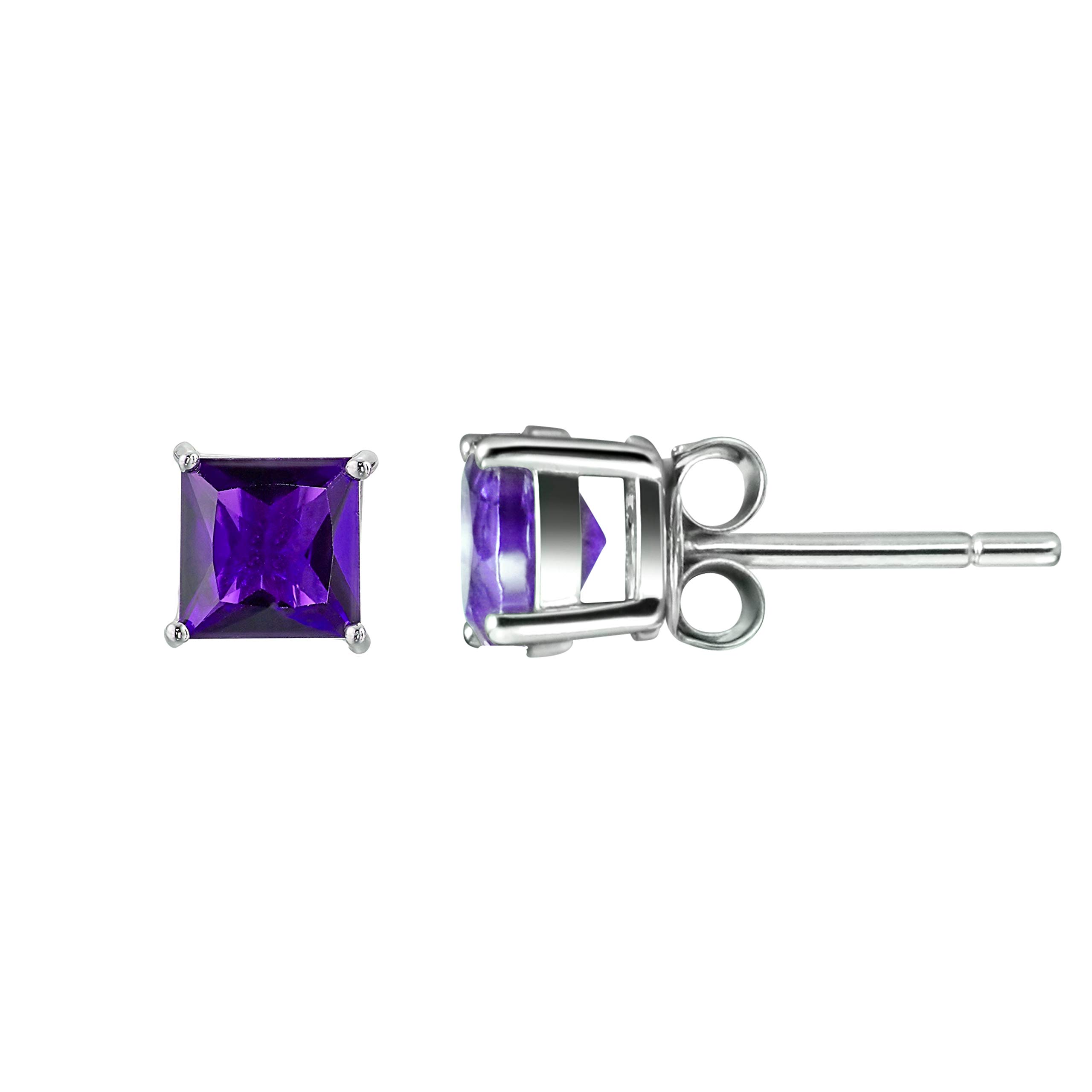 Franki Baker Square Facetted Cushion Cut Natural Amethyst Gemstone Stud Earrings & Sterling Silver: Grade: AAA. Size 4x4mm