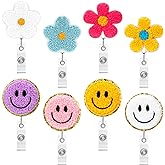 Fumete 8 Pcs Nurse Badge Reel Cute Smile and Flower Badge Holder Retractable Felt Name ID Accessories with Swivel Alligator Clip Gift for RN LPN CNA MA Medical Staff Teachers