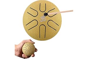 GESUCHE Steel Tongue Drum 3 inch 6 Notes, Mini Hand Drums Musical Percussion Instrument with Drumstick and Music Book, Percussion Instrument for Music Enlightenment, Camping or Yoga Meditation (Golden)