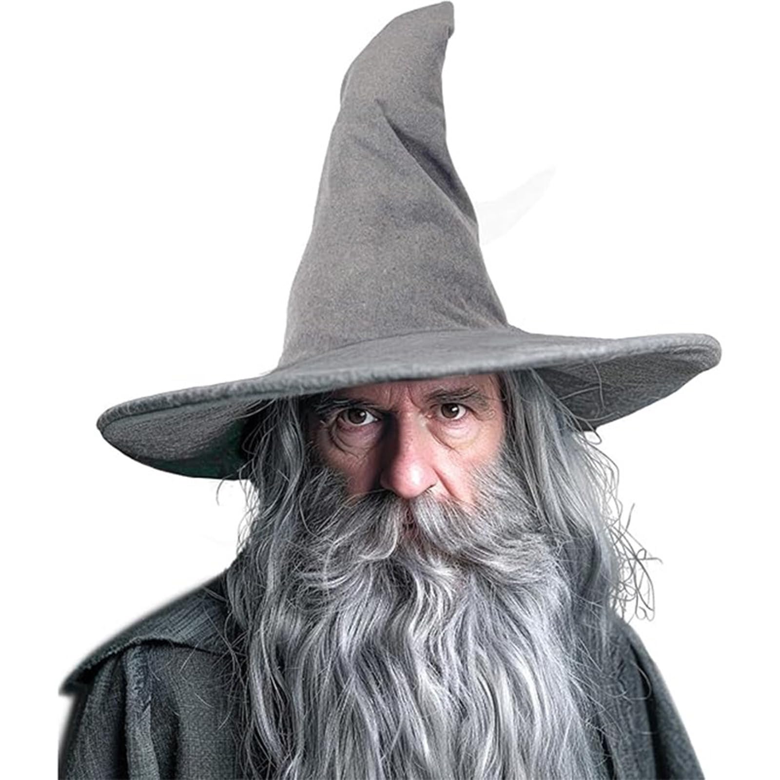 JIAHG Gandalf Hat, Grey Wizard Hat For Men, Halloween Women’s Witch Hats Felt Pointed Sorcerer Cosplay Costume Accessory