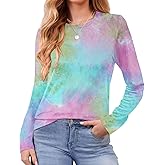 Elesomo Women's Long Sleeve T-Shirts Crew Neck Casual Tie Dye Shirt Basic Tee Tops