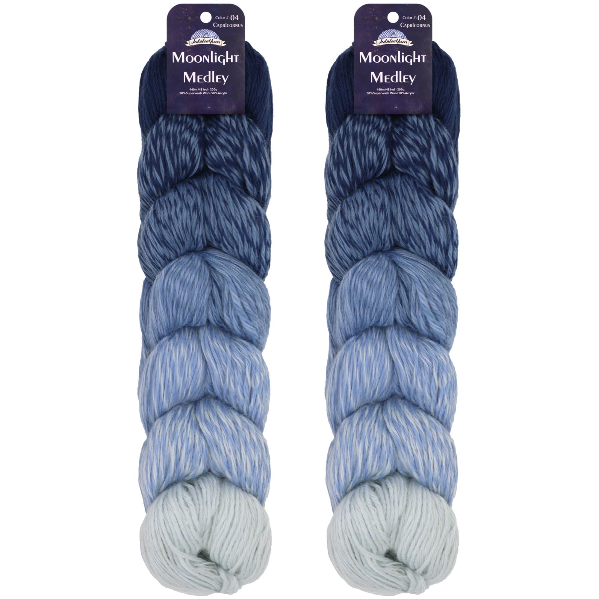 JubileeYarn Moonlight Medley Yarn - Ombre DK Weight Merino Wool/Acrylic - 200g/Hank - Aquarius - 2 Skeins