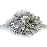 My Lello Headband Shabby Fabric Flower Cluster Baby - Infant - Toddler - Girl Stretchy Elastic Gray