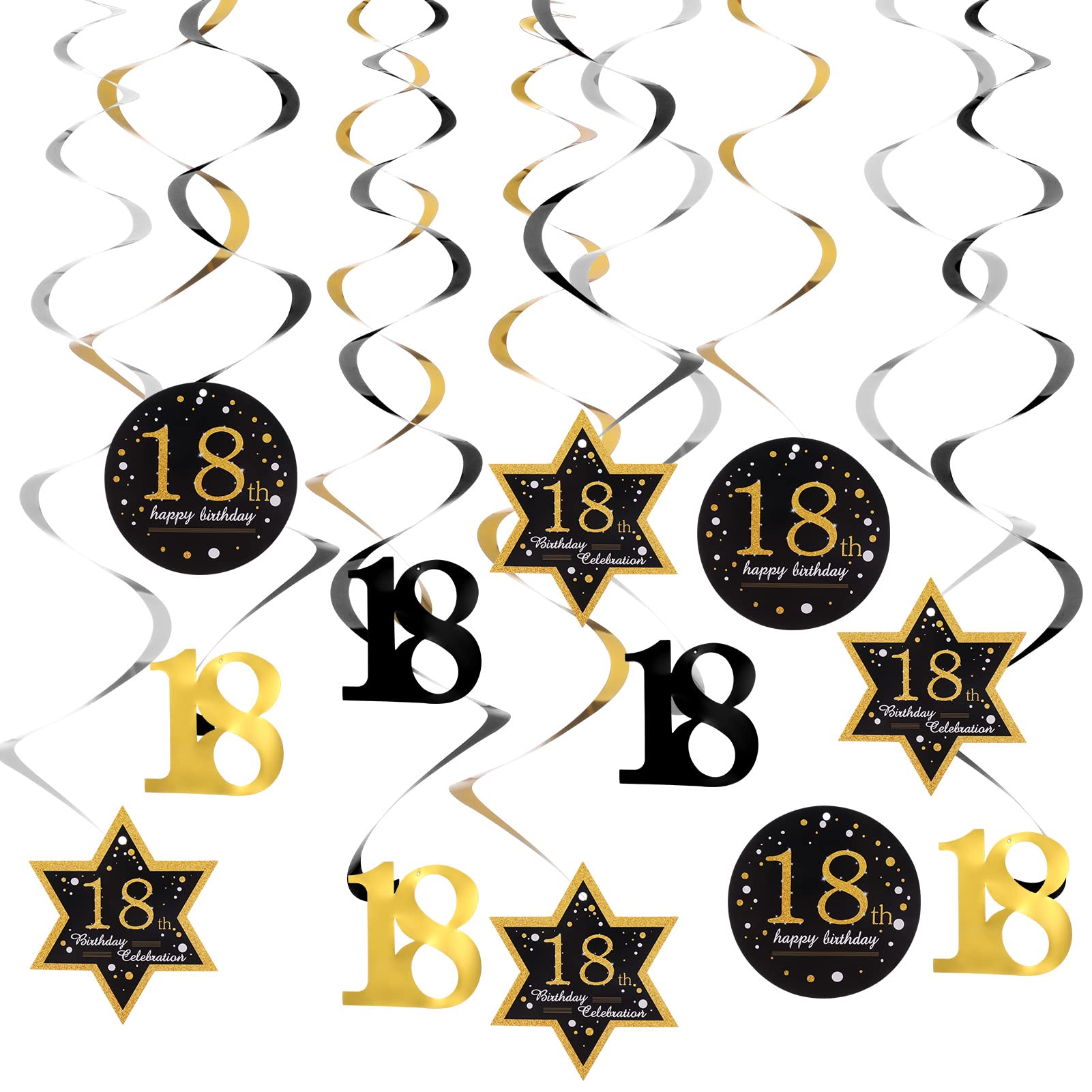 Dacitiery 18th Birthday Party Hanging Swirls Decorations, Birthday Party Decorations, 14PCS Shiny Celebration Hanging Swirls Decorations, Age 18 Party Supplies