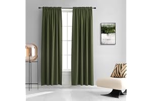 DONREN Dark Olive Green Blackout Window Curtain Panels 80 inche Long,Doorway Christmas Home Decoration Thermal Insulated Room Darkening Draperies/Drapes,2 Panels 52 by 80-inch,Loden