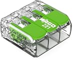Wago 221 Series Green Range 3 Wire Terminal Block 4 mm² 3-Pole Lever Pluggable