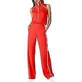 SENSERISE Womens Summer Jumpsuits Dressy Casual Sleeveless Mock Neck Top Wide Leg Pants Romper with Pockets