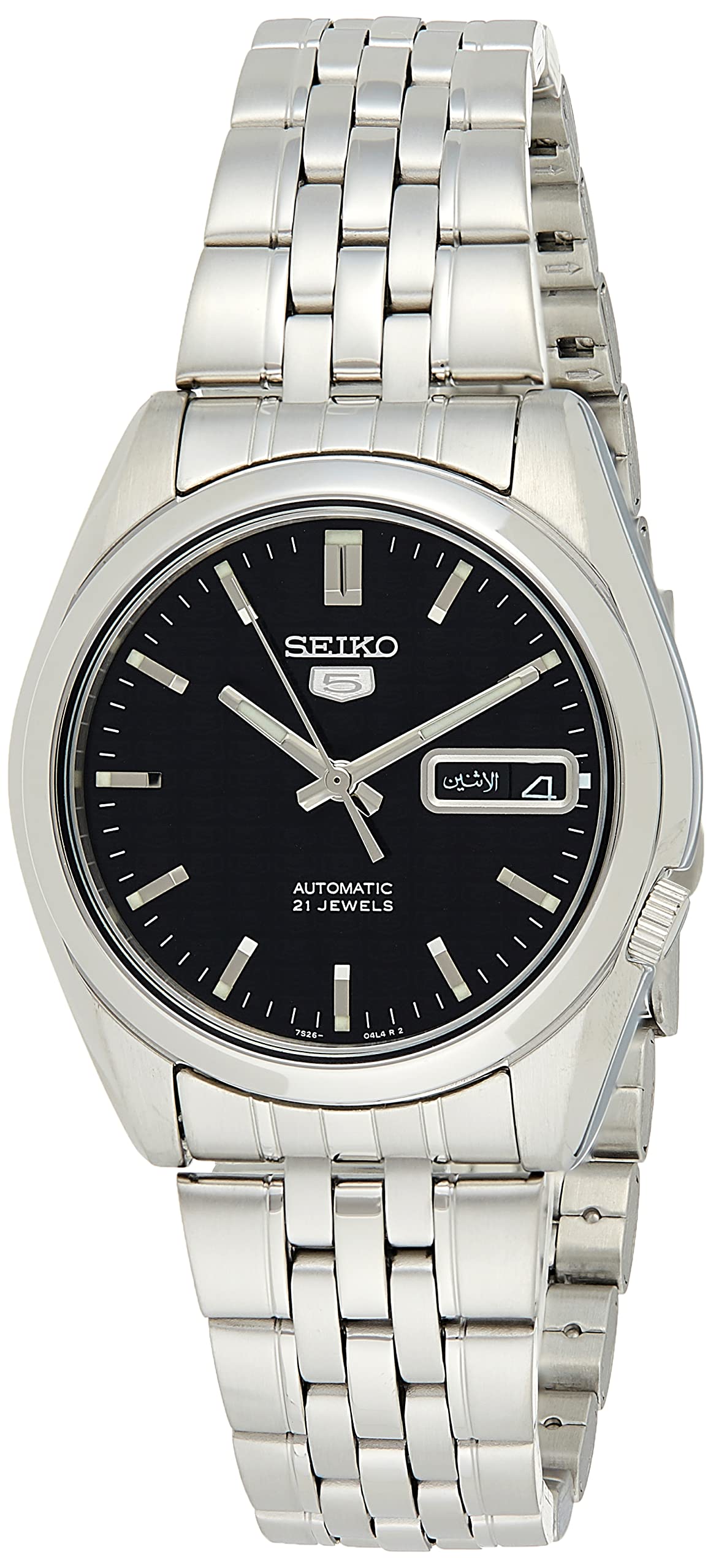 Seiko - SNK361K1-5 - Men's Watch - Automatic Analogue - Black Dial - Grey Steel Strap, Black/Grey, Classic