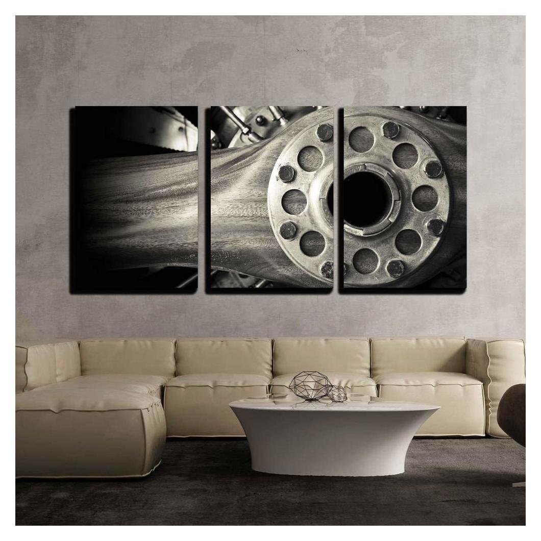 wall26 - 3 Piece Canvas Wall Art - Wooden Aircraft Propeller and Engine Cylinders - Modern Home Decor Stretched and Framed Ready to Hang - 24"x36"x3 Panels